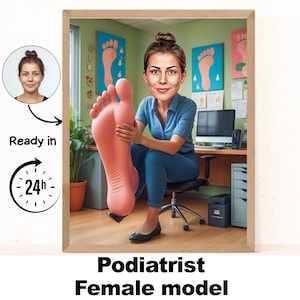 Retrato de caricatura de podólogo femenino / Regalo de podólogo / Caricatura de podólogo personalizada / Caricatura de podólogo a partir de foto / Regalo para podólogo