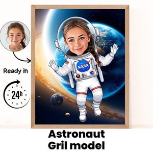Dibujo de caricatura de astronauta personalizado a partir de una foto, regalo personalizado para astronauta, regalo, dibujo de caricatura de astronauta, regalo para amantes del espacio