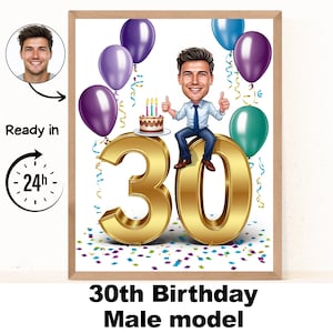 Benutzerdefinierte 30. Mann Cartoon Portrait, 30. Geburtstag Karikatur, Geburtstag Cartoon, personalisierte Geburtstagsgeschenk, Geburtstag des Mannes, 30.einzigartige Karte