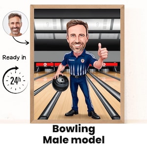 Bowling Cartoon Portrait | Bowling Gift| Custom Bowling Caricature| Bowling Caricature from Photo | Gift for Bowling Lovers| Bowling Cartoon