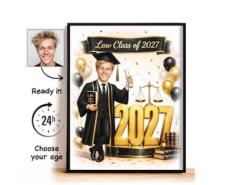 Custom Law School Graduation Caricature from Photo, Law Class of 2027 Cartoon Portrait, Law School Graduation Gift for Him