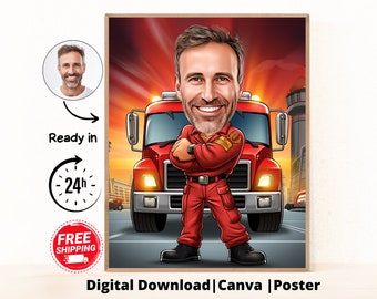 Firefighter cartoon Portrait| Son Gift |Brother gift |Dad gift|colleague gift| Firefighter caricature from photo|Cartoon portrait from photo