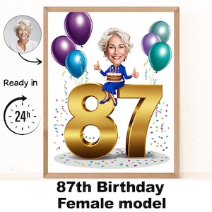 Benutzerdefinierte 87. Frau Cartoon Portrait, 87. Geburtstag Karikatur, Geburtstag Cartoon, personalisierte Geburtstagsgeschenk, Frau Geburtstag, 87.Karte