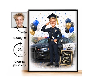 Custom Police Academy Graduation Caricature from Photo, Proud New Officer Cartoon Portrait, Graduation Gift for Him