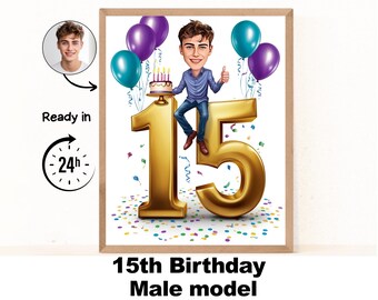 15th Boy Birthday / 15th Birthday Invitation / 15th Birthday card / 15th Birthday cake topper / 15th Birthday Invitation / 15th Birthday fly