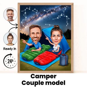 Camping Paar Cartoon Portrait / Camping Geschenk / Custom Camping Karikatur / Camping Karikatur vom Foto / Geschenk für Camper / Camper portr