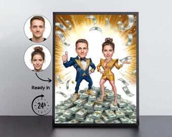 Money Lover Gift – Custom Caricature Portrait From Your Photo / Money lover