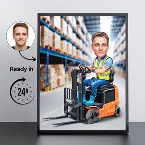 Regalo para operador de montacargas: retrato de caricatura personalizado a partir de su foto / Operador de montacargas