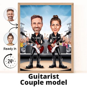 Custom Guitar Player Cartoon Portrait, Guitarist Portrait, Gift for Guitarist, Guitarist Caricature, Custom Cartoon, Caricature from Photo