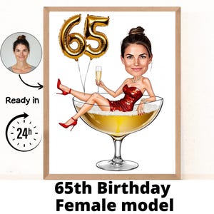 65º aniversário feminino / convite para 65º aniversário / cartão para 65º aniversário / topo de bolo para 65º aniversário / convite para 65º aniversário / 65º aniversário