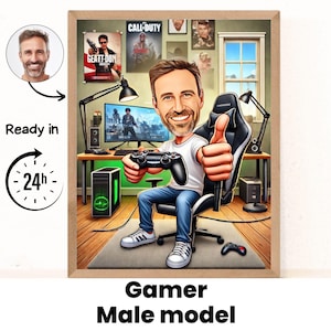 Gamer Geschenk für Männer mit Cartoon, Gamer Geschenkideen, lustiges TV Gamer Geschenk für Jungen, Spielliebhaber Geschenk, Gamer Freund, Gamer Karikaturzeichnung