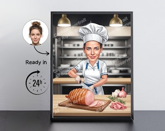 Butcher Gift – Custom Caricature Portrait From Your Photo / Butcher