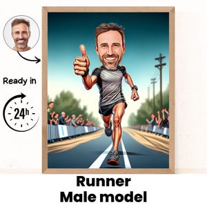 Läufer Cartoon Porträt vom Foto für Männer, Läufer Papa Geschenk, Läufer Männer, individuelles Läufer Jungen Geschenk, lustiges Läufer Geschenk für Männer, Läufer Karikatur