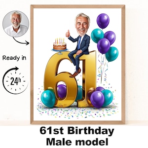 Benutzerdefinierte 61 Mann Cartoon Porträt, 61 Geburtstag Karikatur, Geburtstag Cartoon, personalisierte Geburtstagsgeschenk, Mann Geburtstag, 61 Karte