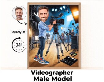 Videographer Cartoon Portrait | Videographer gift | Custom Videographer Caricature from photo | Videographer caricature gift