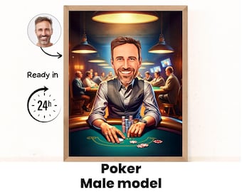 Custom Poker Cartoon Portrait, Poker Caricature, Gift for male Poker Player, Funny poker git, Caricature from Photo, personalized poker