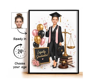 Custom Law School Graduation Caricature from Photo, Legally Graduated Cartoon Portrait, Law School Graduation Gift for Her, Class of 2027