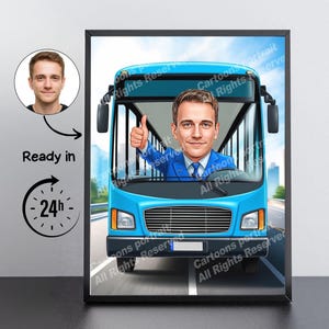 Busfahrer Geschenk - Benutzerdefiniertes Karikaturporträt von Ihrem Foto / Busfahrer