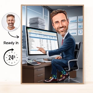 Cartoonportret financieel auditor | Cadeau financiële accountant | Aangepaste financiële karikatuur van foto | Karikatuurcadeau financieel auditor
