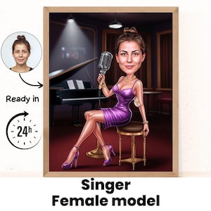 Retrato de caricatura de cantante / Regalo de cantante / Caricatura de cantante personalizada / Caricatura de cantante a partir de foto / Regalo para cantante / Caricatura de cantante