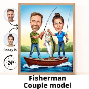 Custom Fisherman Cartoon Portrait, Gift for Fisher, Fisherman Caricature, Fisher Cartoon, Custom Caricature, Fisher Caricature from Photo