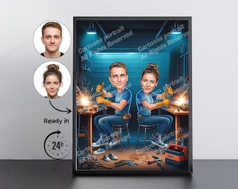 Welder Gift – Custom Caricature Portrait From Your Photo / Welder