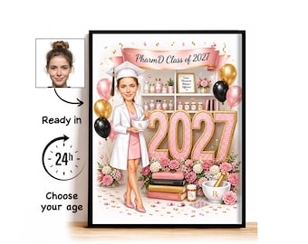 Custom Pharmacy Graduation Caricature from Photo, PharmD Class of 2027 Cartoon Portrait, Pharmacy Graduation Gift for Her