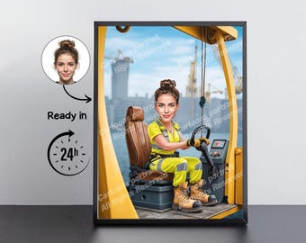 Cadeau kraanmachinist: aangepast karikatuurportret van je foto