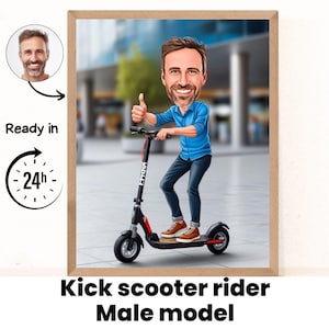 Electric Scooter Gift - Custom Caricature From Photo, push scooter