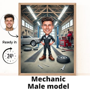 Caricatura personalizada de mecánico, caricatura de mecánico, regalo de mecánico personalizado, arte mecánico, regalo automotriz, descarga digital