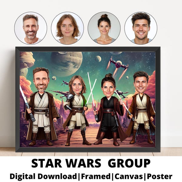Customised Jedi Family Portrait, Custom Photo Digital Portraits, Custom Picture Digital Portrait, Digital Portrait, Digital Art