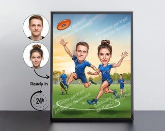 Ultimate Frisbee Player Gift – Custom Caricature Portrait From Your Photo / Ultimate frisbee player