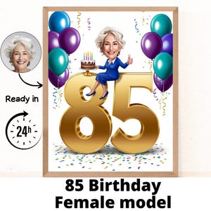 Portrait personnalisé de dessin animé homme 85e, caricature 85e anniversaire, dessin animé d'anniversaire, cadeau d'anniversaire personnalisé, anniversaire d'homme, carte 85e