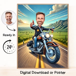 Retrato de caricatura de motociclista personalizado, retrato de motociclista, regalo para motociclista, caricatura de motociclista, caricatura de foto