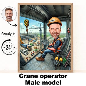 Crane Operator Gift - Custom Portrait as Cartoon Character / dump truck driver gifts / construction worker gift