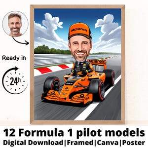 Retrato de caricatura de Fórmula 1 masculino personalizado, regalo para fanático de F1, regalo de Fórmula 1, caricatura de Fórmula 1, caricatura personalizada a partir de una foto, Max Verstappen
