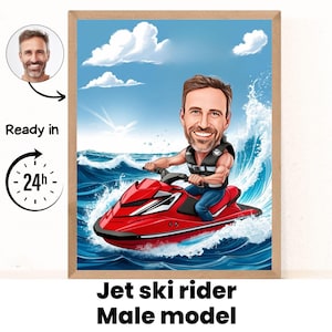 Jet Ski männliches Cartoon Portrait / Jet Ski Geschenk / individuelle Jet Ski Karikatur / Jet Ski Karikatur vom Foto / Geschenk für Jet Skifahrer / Jet Ski Hafen