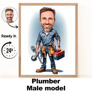 Personalized Plumber Cartoon Portrait, Custom Plumber Caricature Drawing from Photo, Funny Plumber Caricature, Gift for Plumber