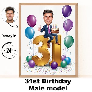 Benutzerdefinierte 31. Mann Cartoon Portrait, 31. Geburtstag Karikatur, Geburtstag Cartoon, personalisiertes Geburtstagsgeschenk, Geburtstag des Mannes, 31. Karte