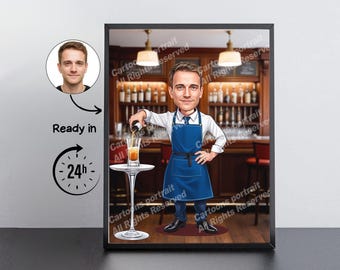 Bartender Gift – Custom Caricature Portrait From Your Photo / Bartender
