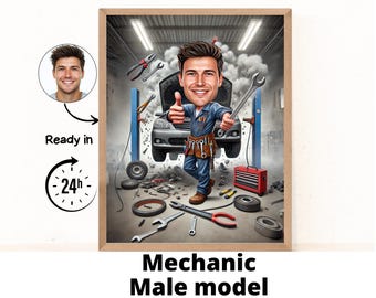 Personalised Caricature of a Male Mechanic, Mechanic Caricature, Custom Mechanic Gift, Mechanic Art, Automotive Gift, Digital Download