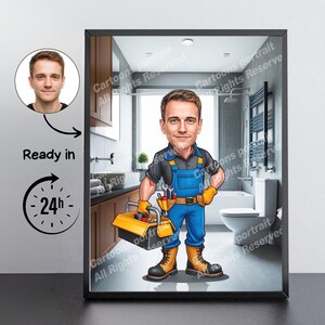 Cadeau plombier : portrait caricaturé personnalisé à partir de votre photo / plombier