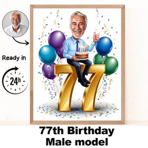 Benutzerdefiniertes 77. Mann-Karikaturporträt, 77. Geburtstagkarikatur, Geburtstagskarikatur, personalisiertes Geburtstagsgeschenk, Männergeburtstag, 77.Karte