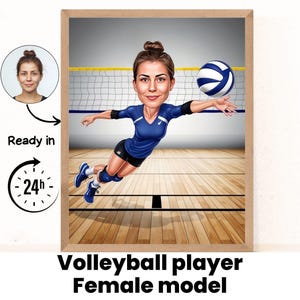Portrait de dessin animé de volley-ball | Cadeau de volley-ball | Caricature de volleyball personnalisée | Caricature de volleyball d'après la photo | cadeau pour joueur de volley-ball