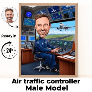 Air Traffic Controller Portrait | Traffic Controller gift |Custom Air Traffic Controller Caricature from photo |Air Traffic Controller gift