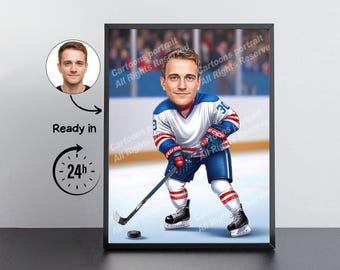 Regalo para jugador de hockey: retrato de caricatura personalizado a partir de tu foto / Hockey