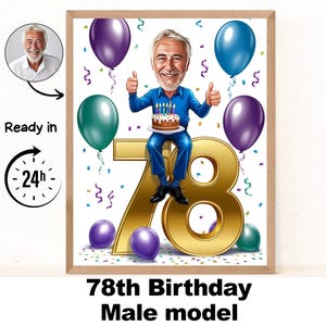 Benutzerdefinierte 78. Mann Cartoon Portrait, 78. Geburtstag Karikatur, Geburtstag Cartoon, personalisierte Geburtstagsgeschenk, Mann Geburtstag, 78.Karte