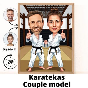 Karate Couple cartoon Portrait / Karate gift / Custom Karate Caricature / Karate caricature from photo / gift for Karateka / Karate portrait