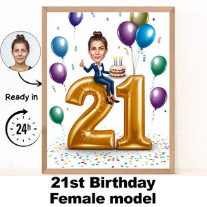 Benutzerdefinierte 21. Frau Cartoon Portrait, 21. Geburtstag Karikatur, Geburtstag Cartoon, personalisiertes Geburtstagsgeschenk, Geburtstag der Frau, 21. Karte