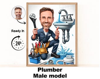 Personalized Plumber Cartoon Portrait, Custom Plumber Caricature Drawing from Photo, Funny Plumber Caricature, Gift for Plumber